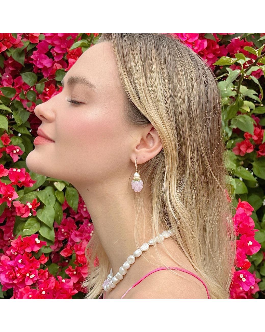 Farra Pink Raspberry With Freshwater Pearls Earrings