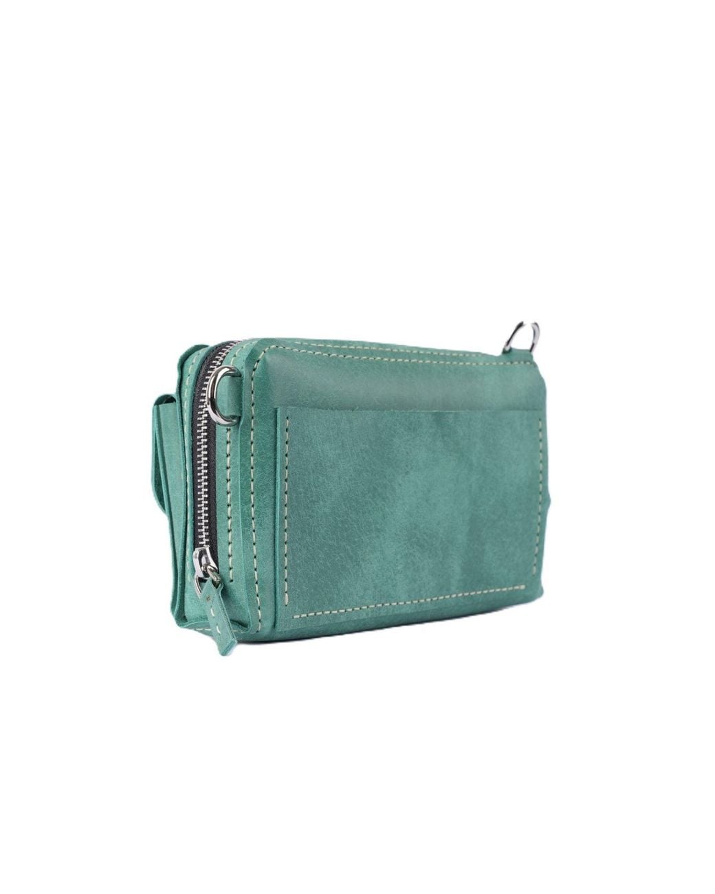 Springmoonatelier Green Handmade Aqua Leather Crossbody Bag