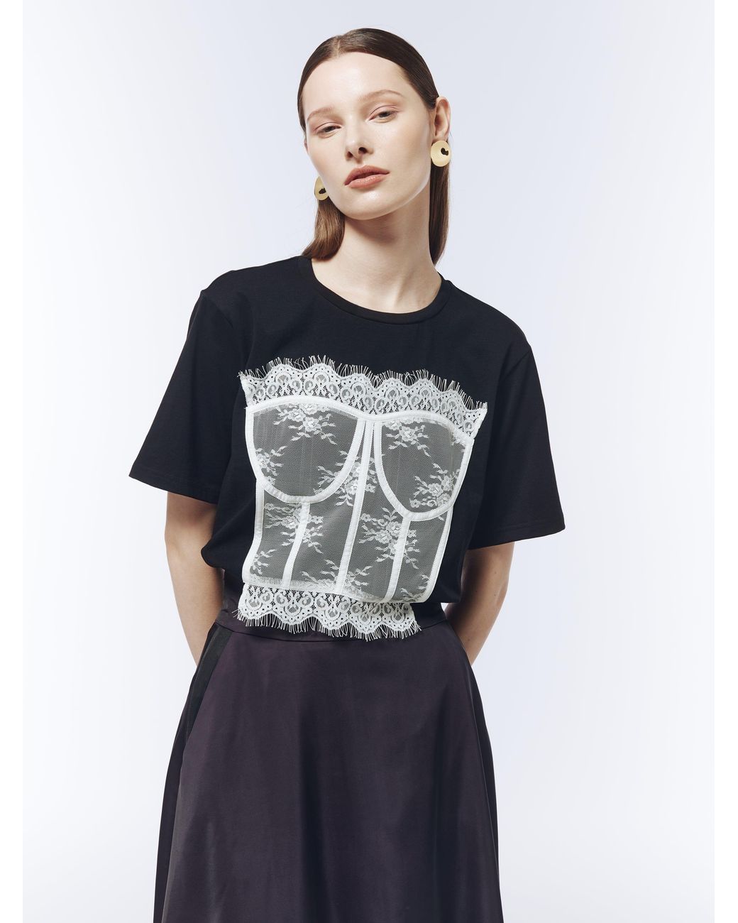 Sour Figs Black Lace Corset Illusion T-Shirt