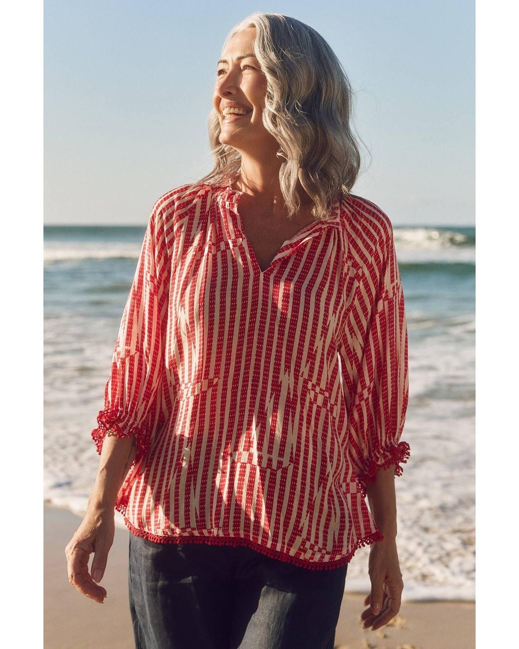Adrift Clothing Red Robin Cotton Silk Blouse
