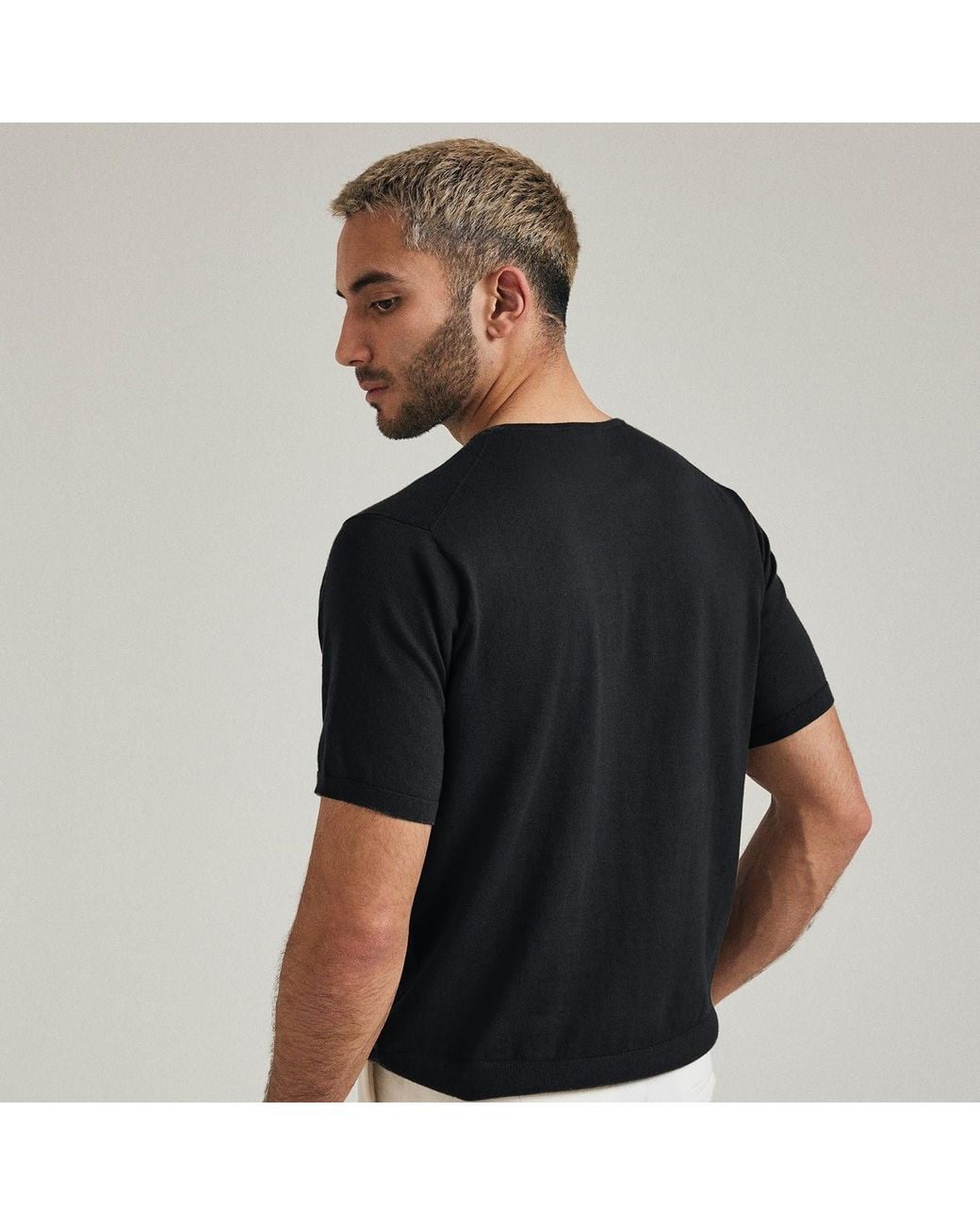 Salts Cashmere Black Short Sleeved Knitted Tee for men