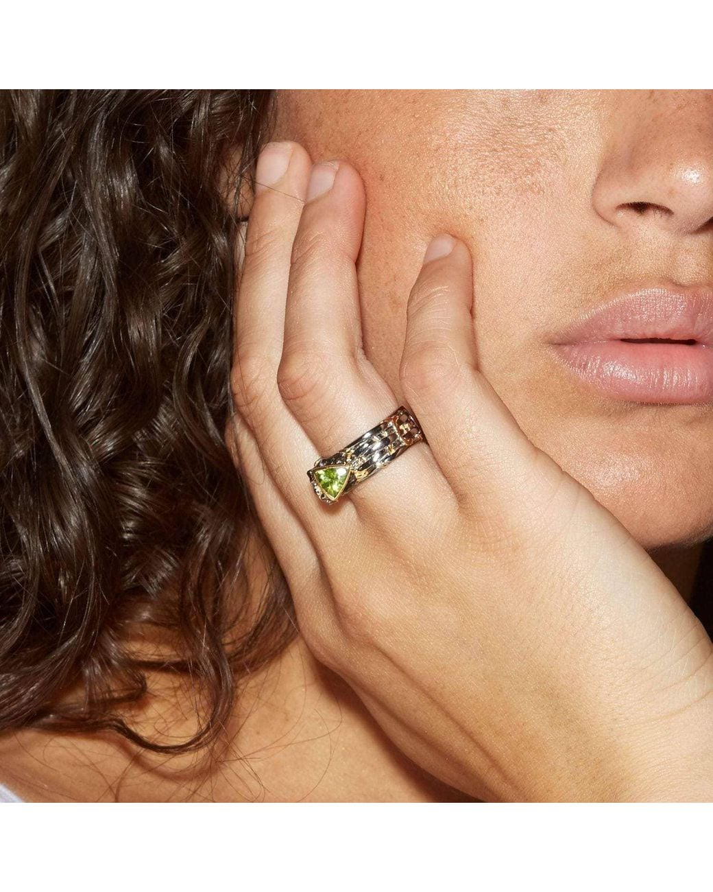 German Kabirski Metallic Nicasia Ring With Trillion Cut Peridot