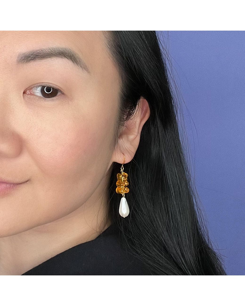 By Chavelli Metallic Gummy Bear Pearl Drop Dangly Earrings