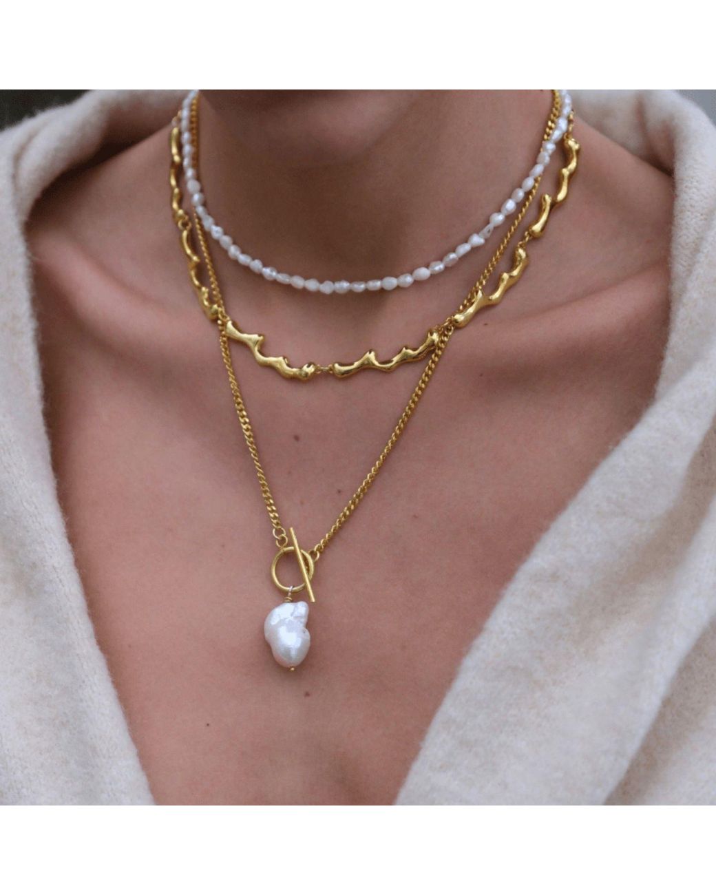 LINYA JEWELLERY Metallic Yao Baroque Pearl Chain Necklace