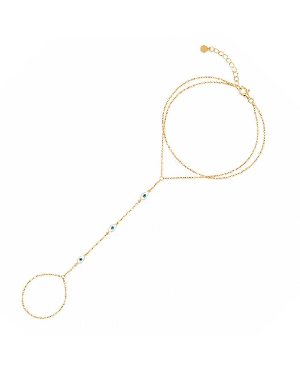 Spero London White Evil Eye Sterling Hand Chain