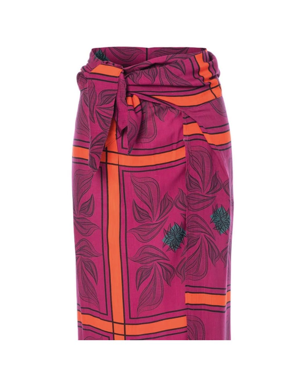 Women & Women Red Balia Fringed, Colorful Design Patterned, Midi Slit Pareo Skirt