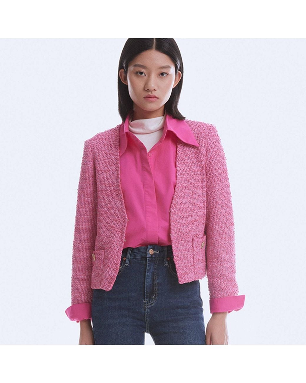 Smart and Joy Pink Short Tweed Jacket