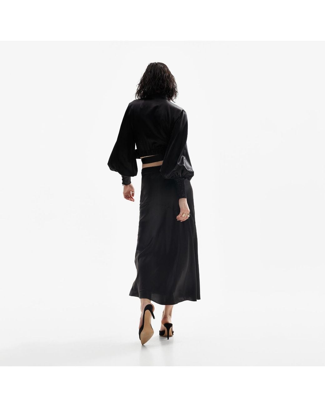Lita Couture Black Side-Slit Midi Skirt