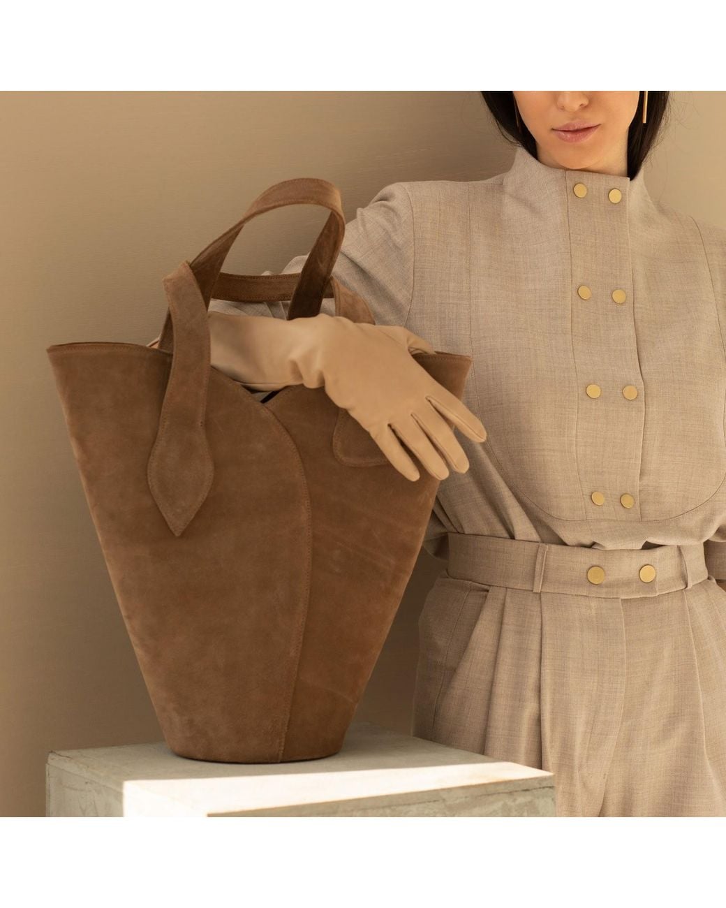 Tarea Studio Brown Oh Lala Tote Suede Leather Bag