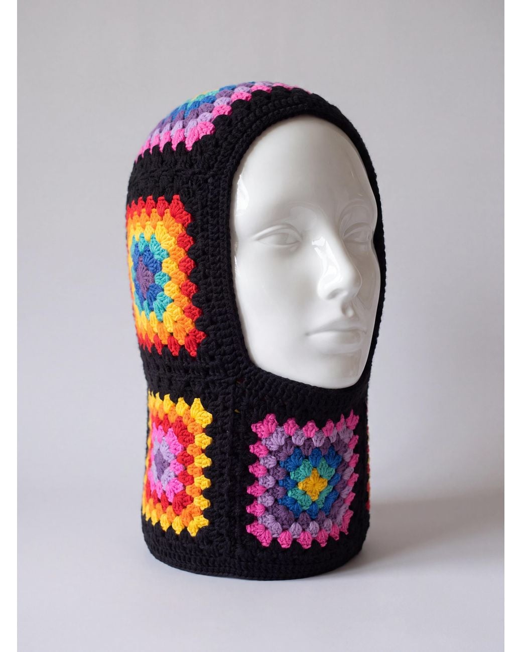 Ana Chic Black Granny Square Handmade Crochet Balaclava