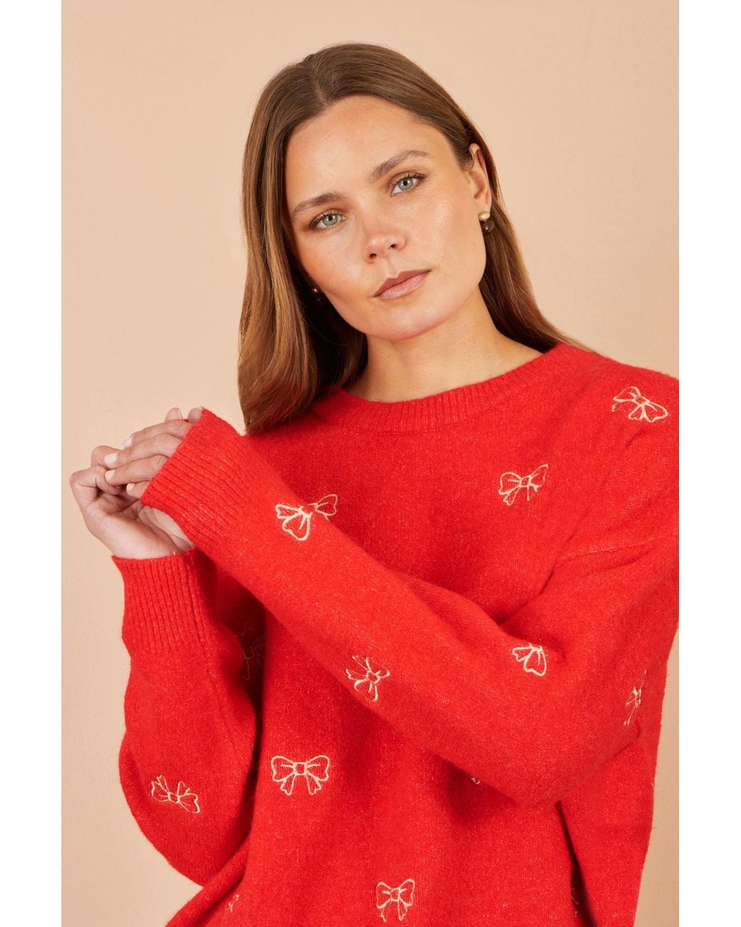 Yumi' Embroidered Bow Relaxed Jumper
