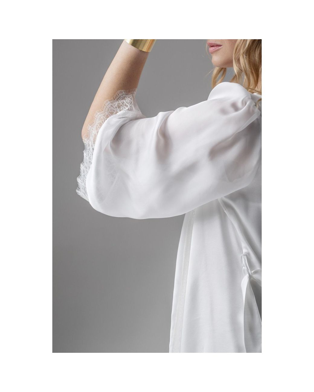 Oh!Zuza White Grace Satin Viscose Midi Robe Chiffon Lace Cream