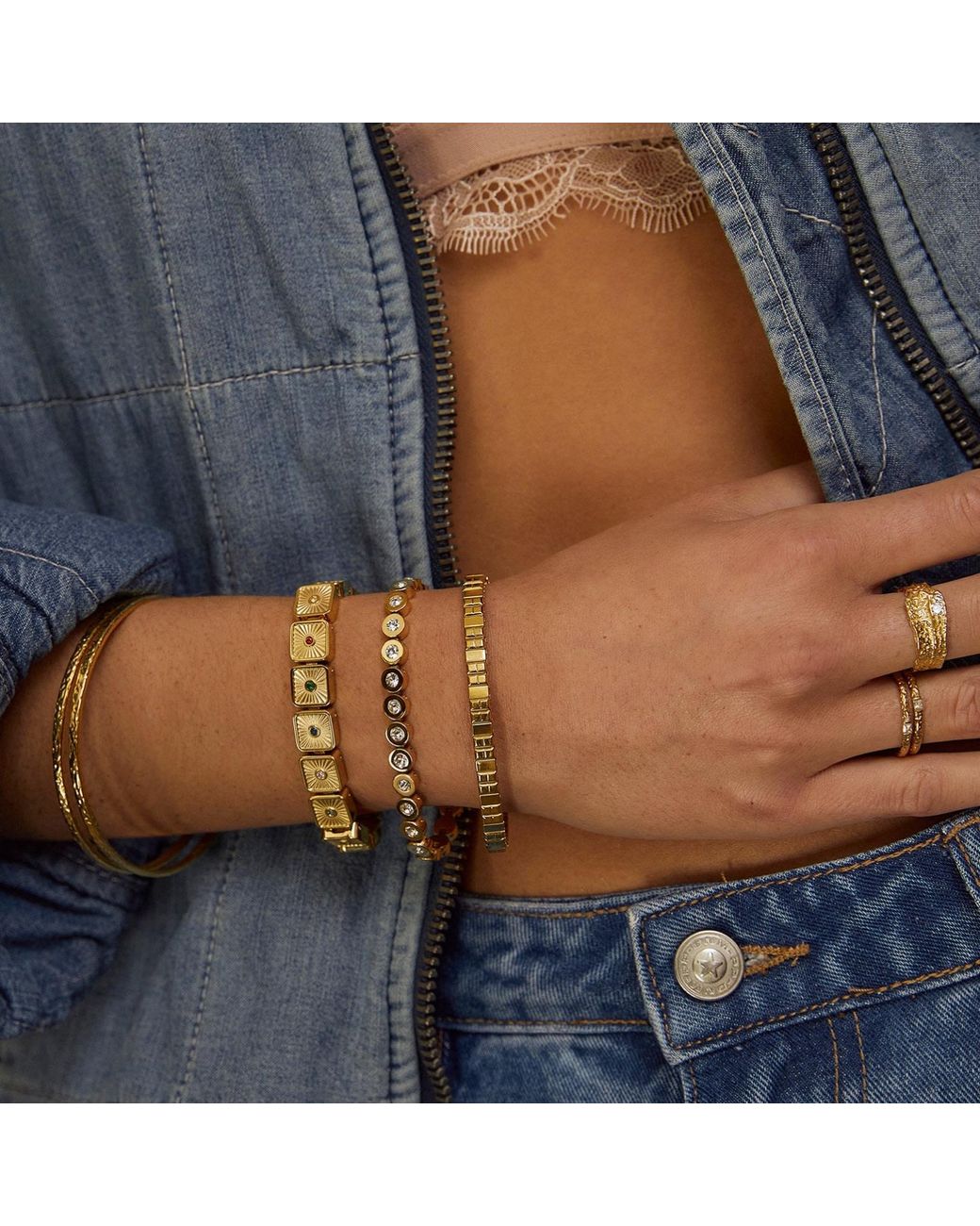 ARMS OF EVE Metallic Zircon Jasper Gold Plated Bracelet