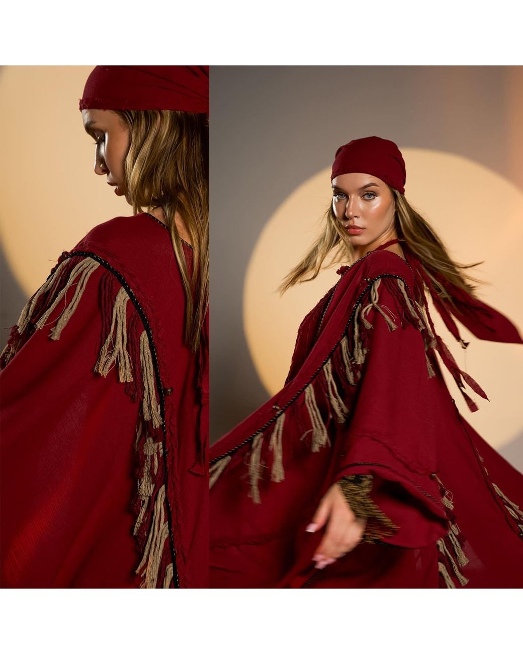 Zhenabia Red Sidra Poncho