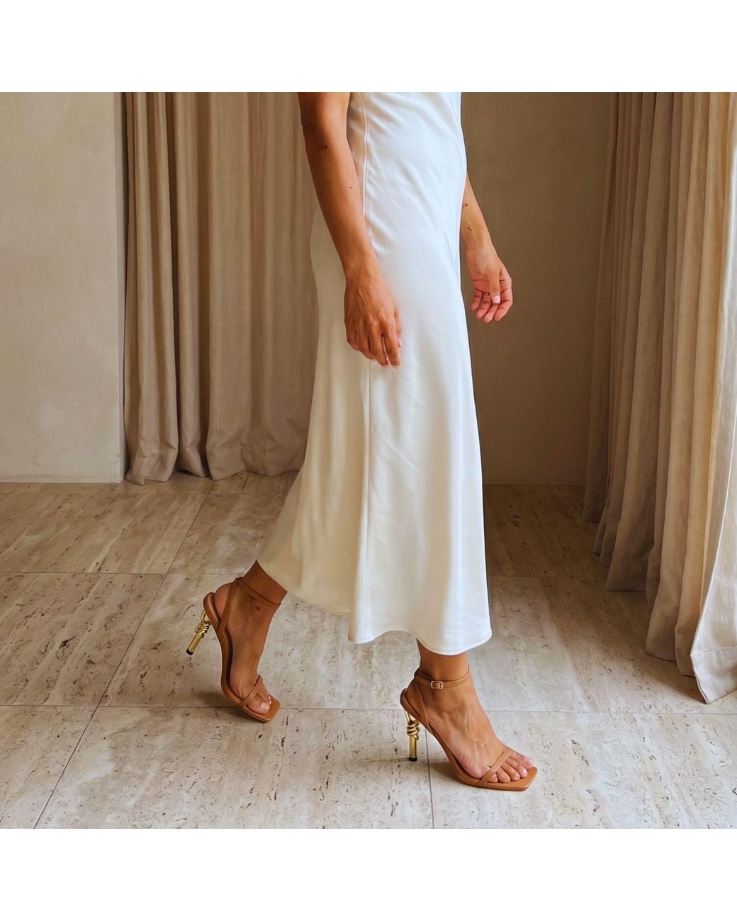 Subashini Heels Brown Sculpted Aura-Heel Sandals