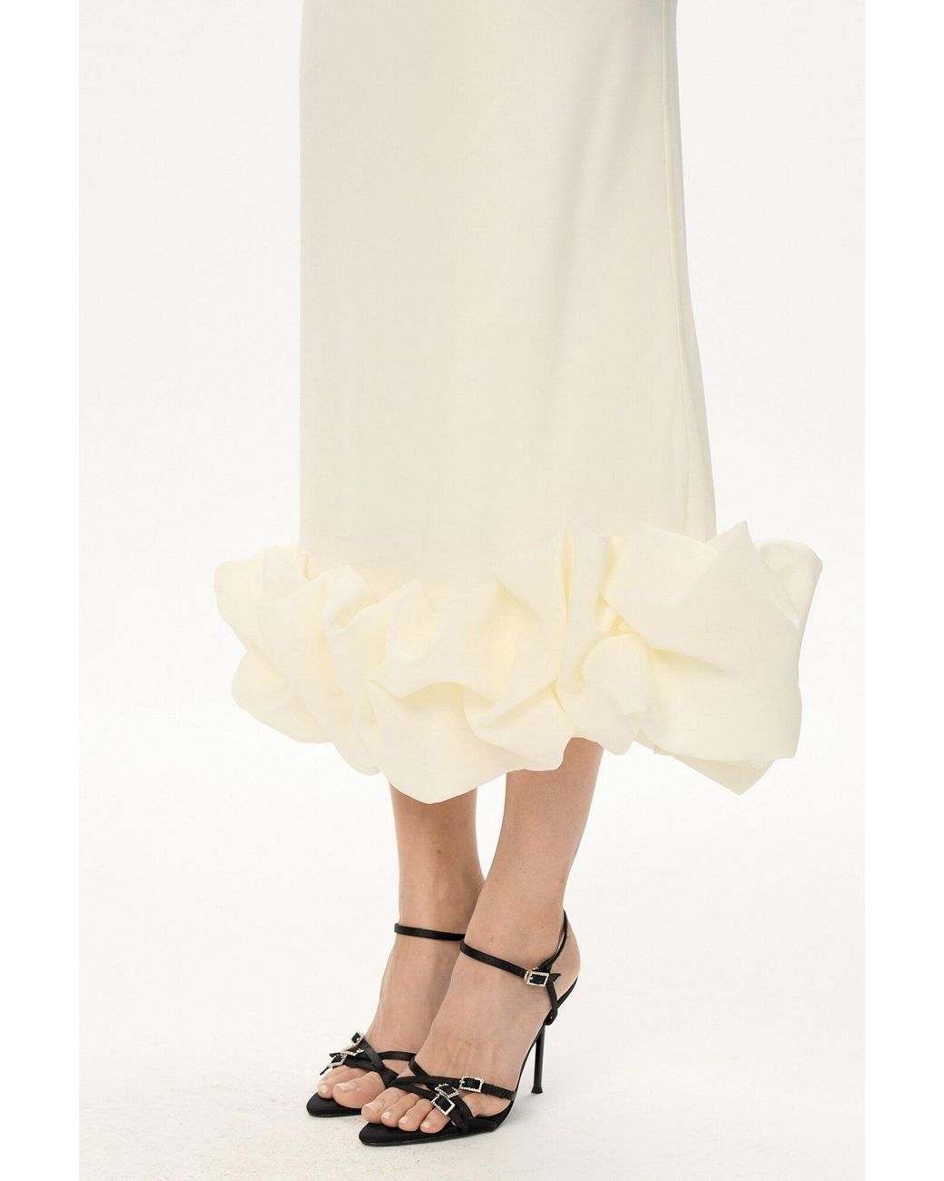POST MERIDIEM White Ivory Draped Bodice Bottom Flounced Bustier Dress