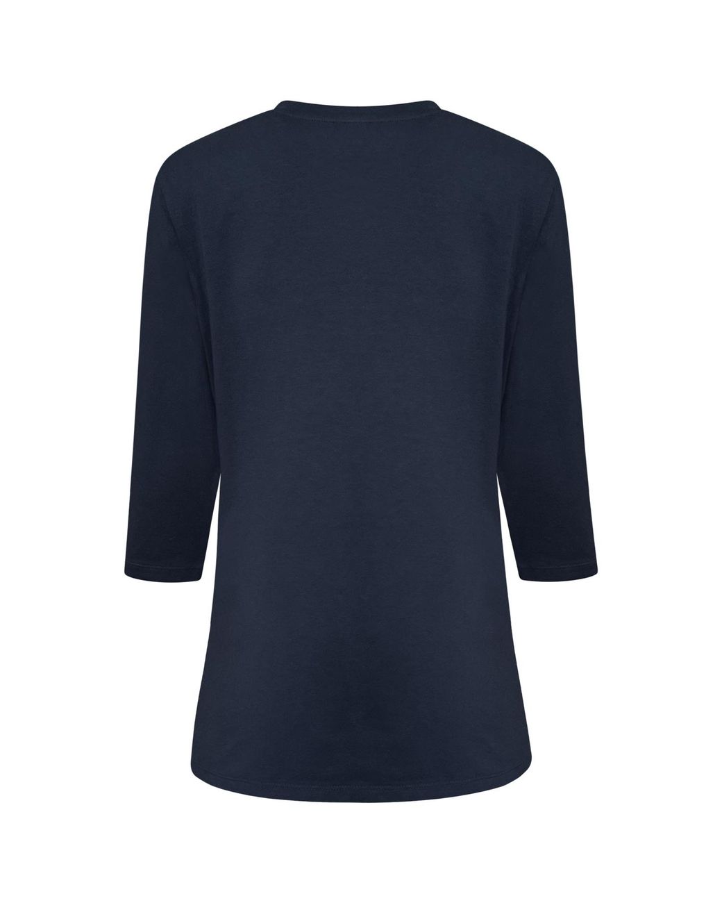 Perlavera Blue Tom Solid Cotton Spandex Three Quarter Sleeve Length Crew Neck T-Shirt