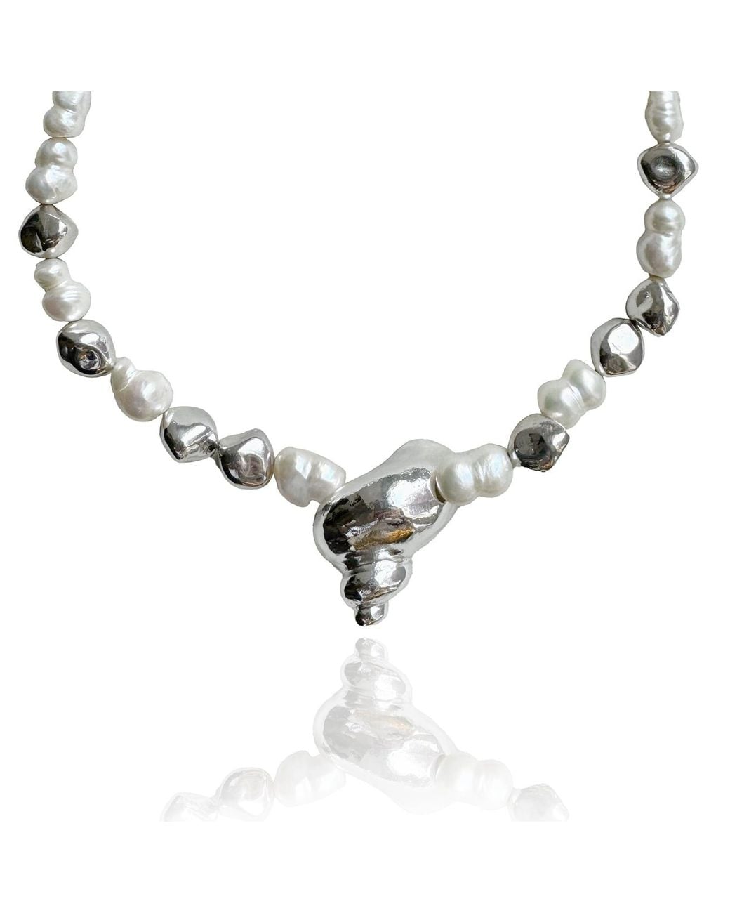 Rare Matters Jewelry Metallic Sterling Baroque Shell Ocean Relic Statement Necklace