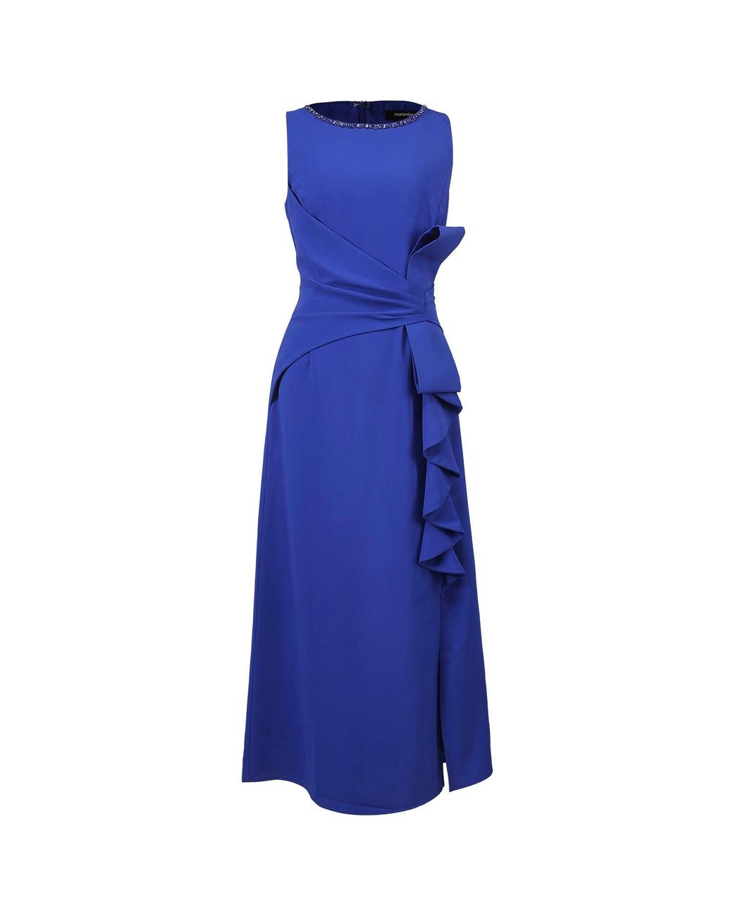 Smart and Joy Blue Asymmetric Ruffle Panel Dress