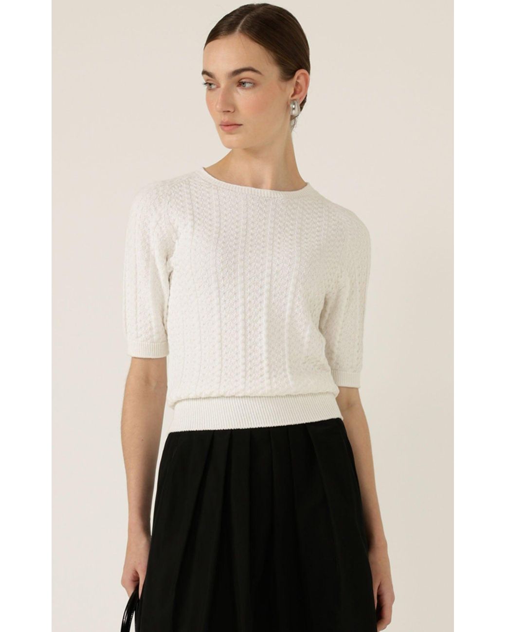 SACHA DRAKE White Short Sleeve Chevron Knit Top