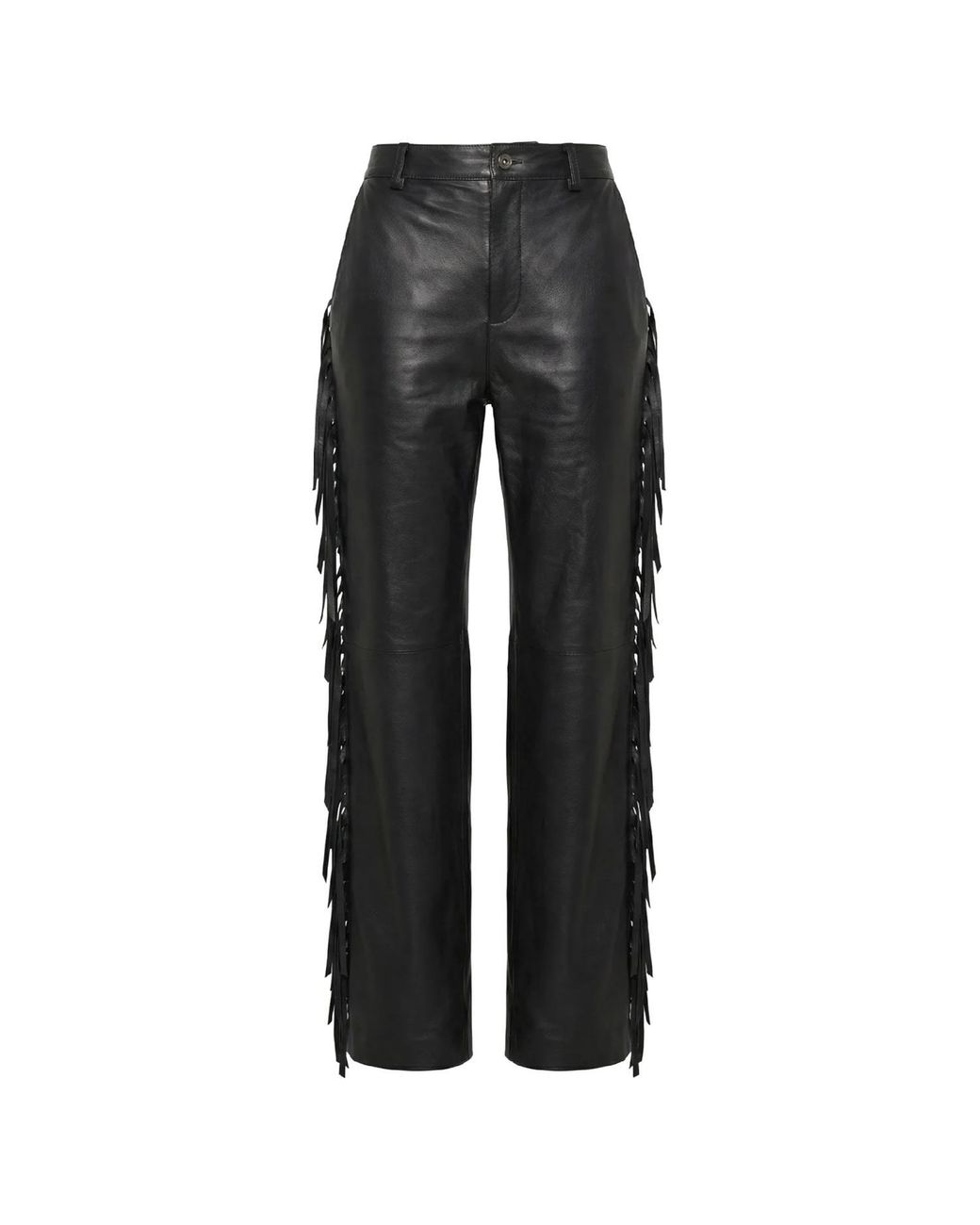 Anna Gatto Gray Fringed Leather Pants