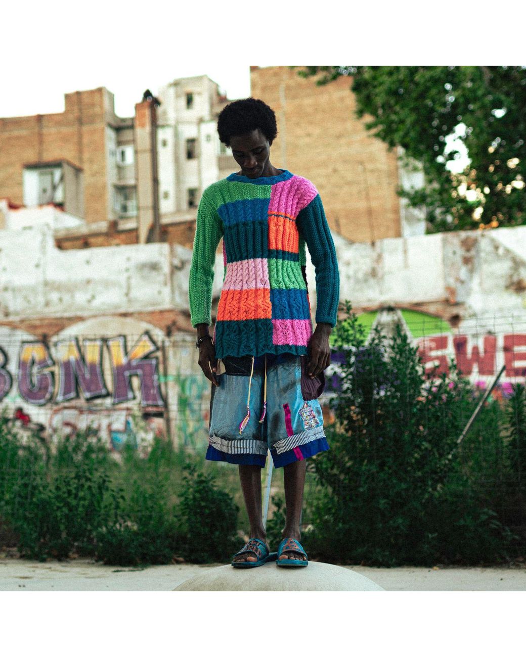 Miro Misljen Green Chromatic Patchwork Jumper – for men