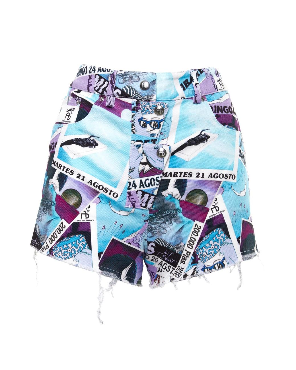 Brenda Agradi Blue Ibiza Style Printed Shorts