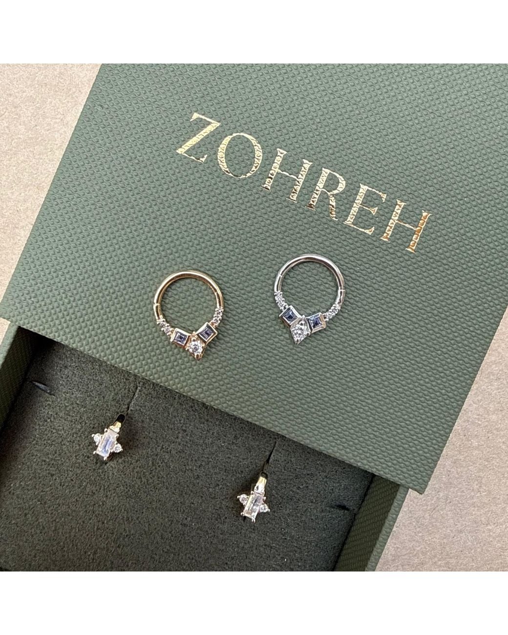 Zohreh Metallic Tanzanite & Diamond Daith Hoop Earring 9K