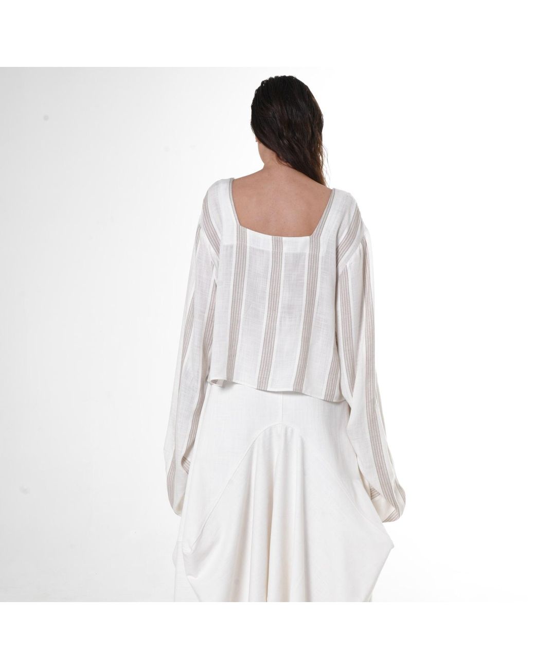 Metamorph White Neutrals Striped Top With Oversize Sleeves