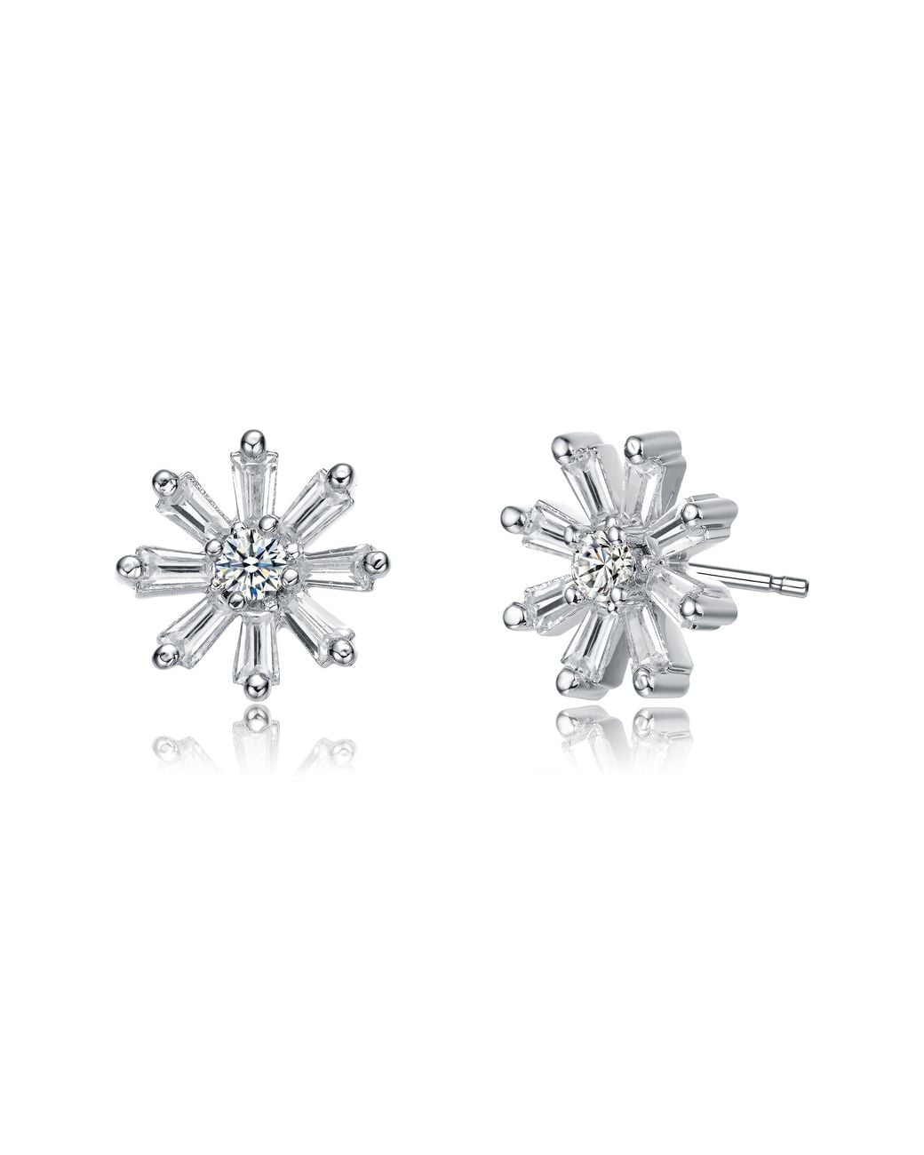 Genevive Jewelry Metallic Plated With Clear Cubic Zirconia Flower Stud Earrings
