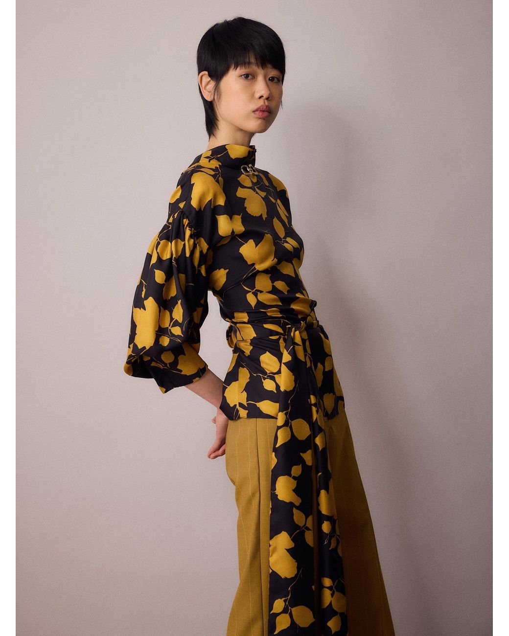 Amanda Thompson Couture Yellow Wren Blouse Silk & Floral