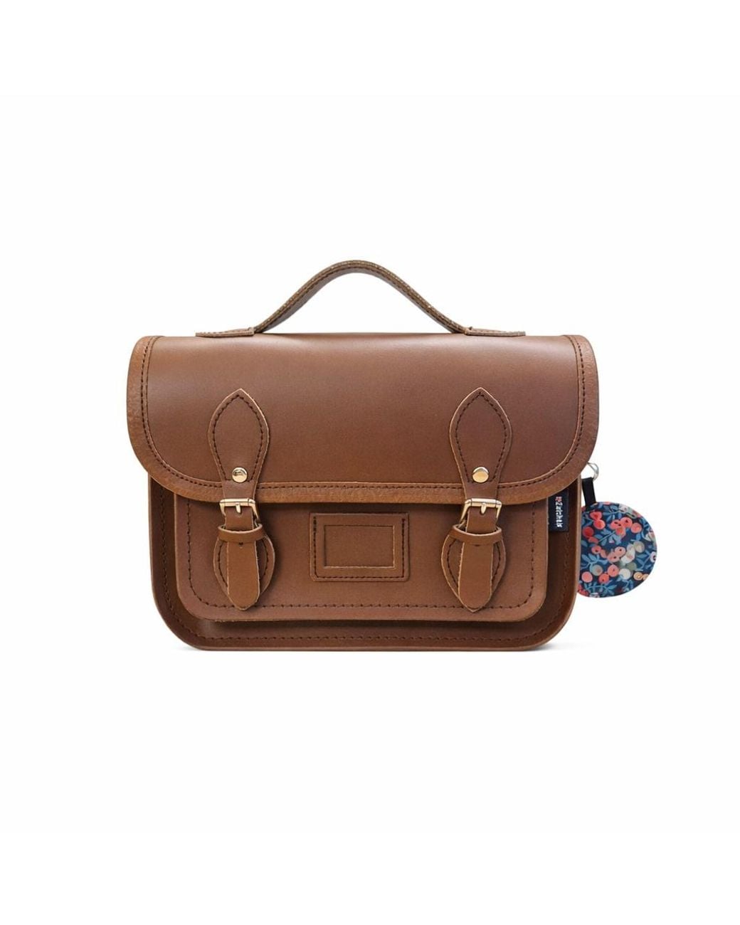 Zatchels Brown Floral Lined Leather Midi Satchel