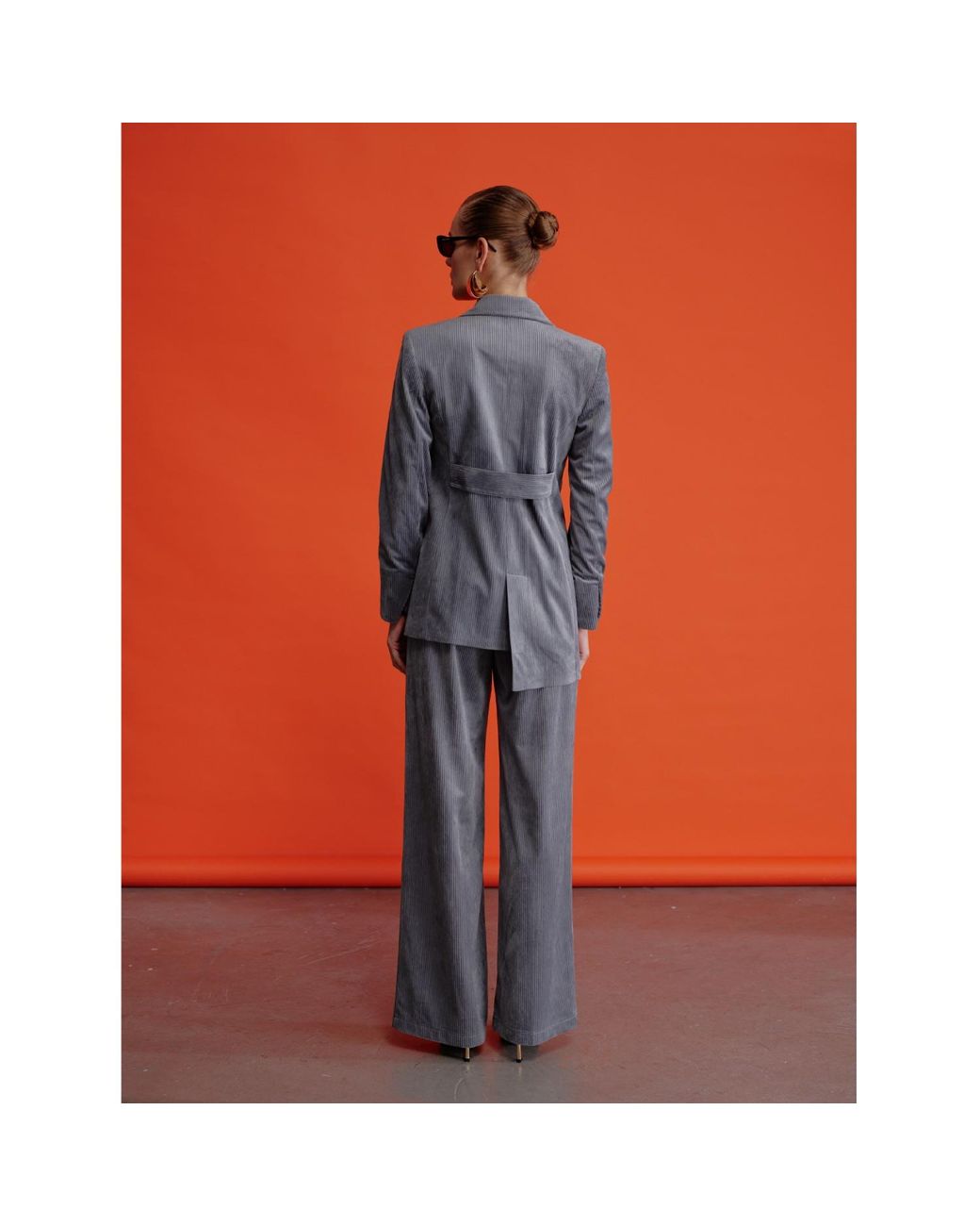 NAZLI CEREN Gray Bicolle Corduroy Trousers