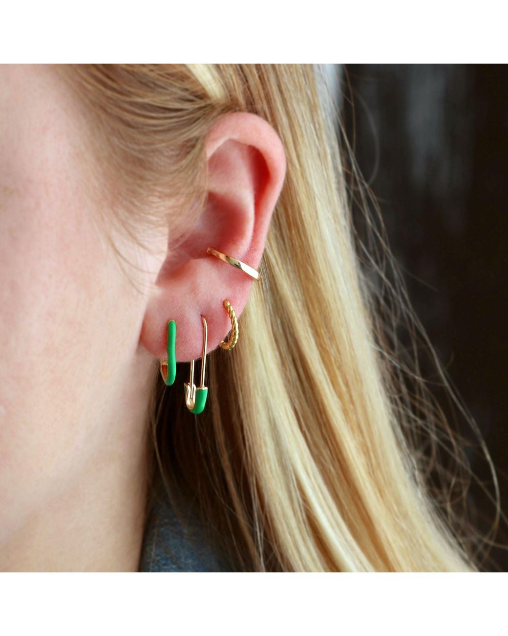 Kris Nations Pink Safety Pin Enamel Hoop Earrings