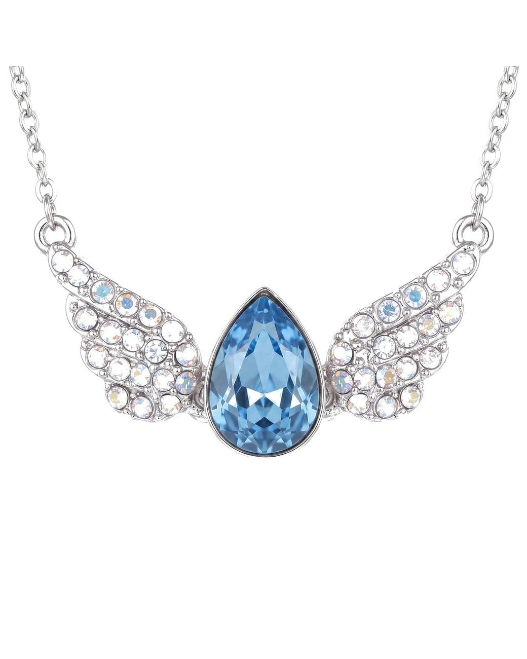 Modenaire Metallic Aqua Teardrop Angel Wing Pendant Necklace