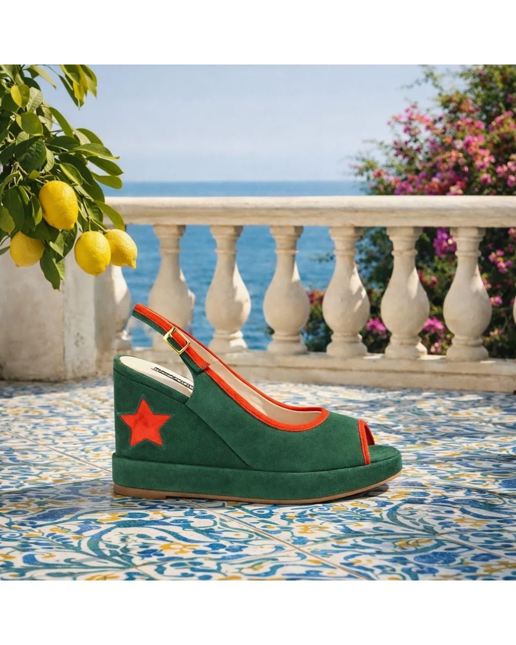 Rosamund Muir London Green Davinia & Suede With Star Wedges