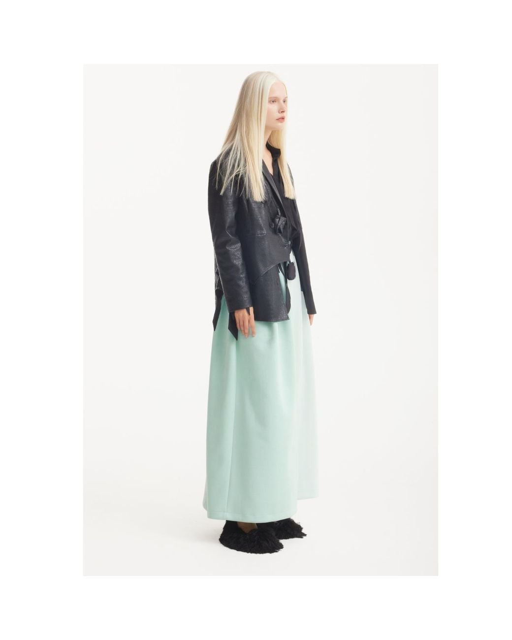Julia Allert Green Casual Chic Front Slit Suede Skirt