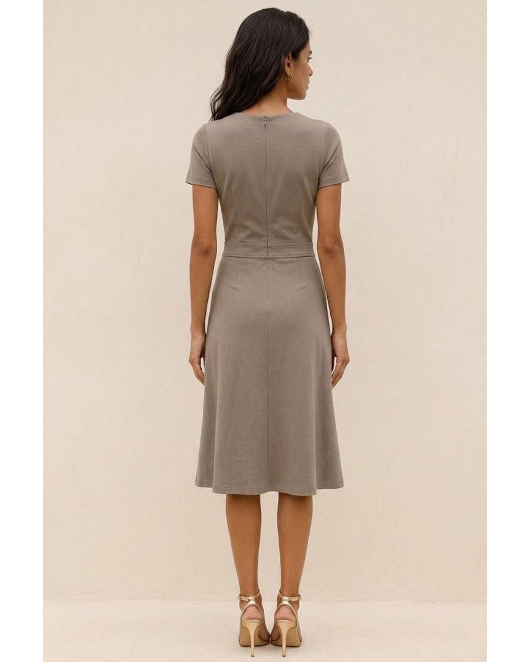 Conquista Gray Defined Waist A-Line Dress