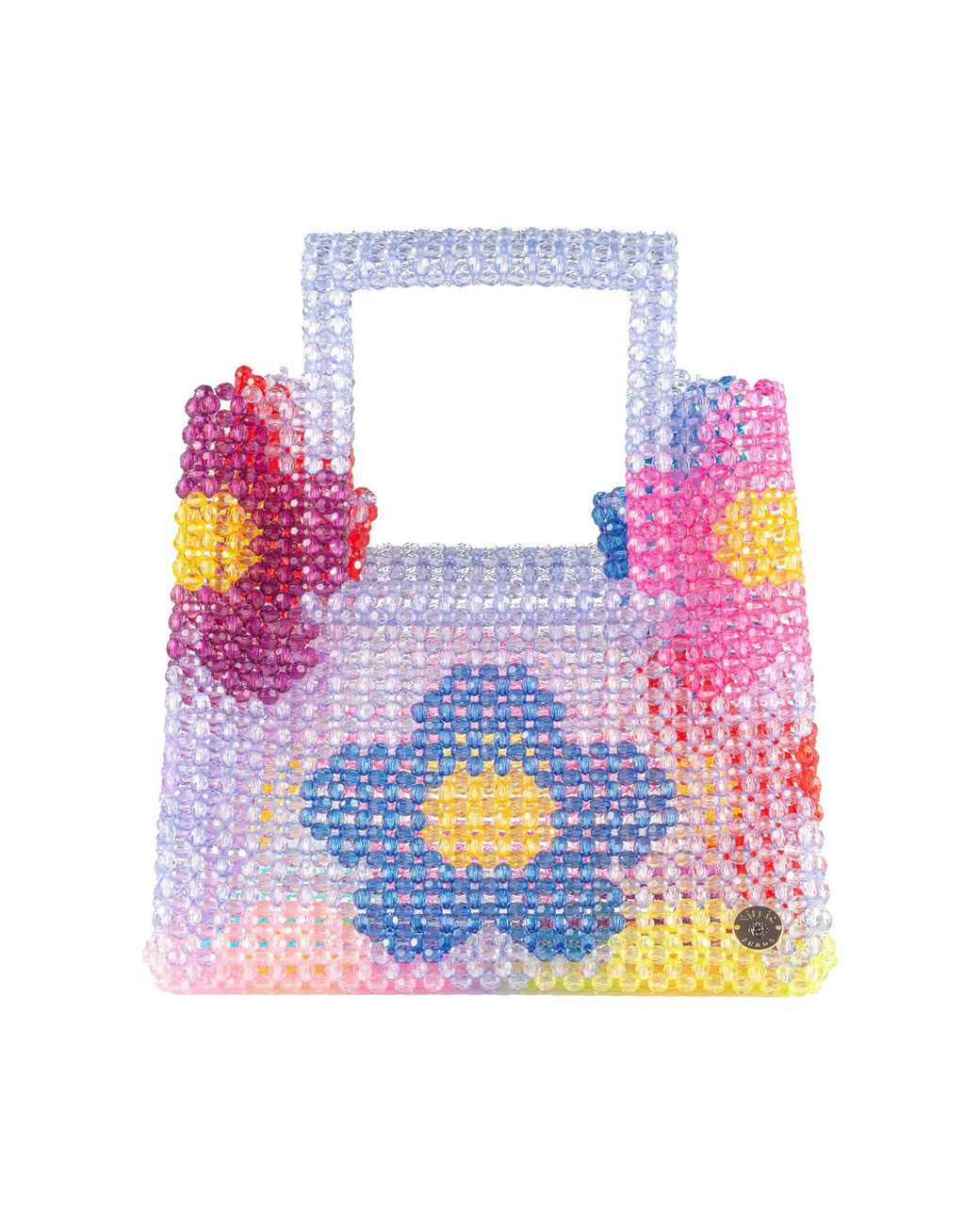 Tillie Beads Blue Daisy Square Handle Tote Bead Bag