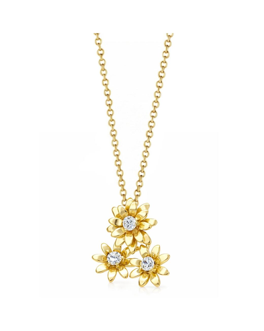 Unaloe Metallic Vermeil Flower Necklace With Zirconia – Floral Pendant Necklace, Italian Artisan Jewelry For