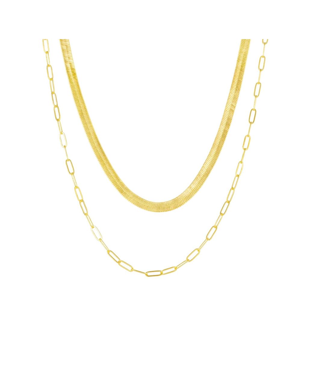 Spero London Metallic Herringbone & Rectangular Sterling Necklace Layering Set