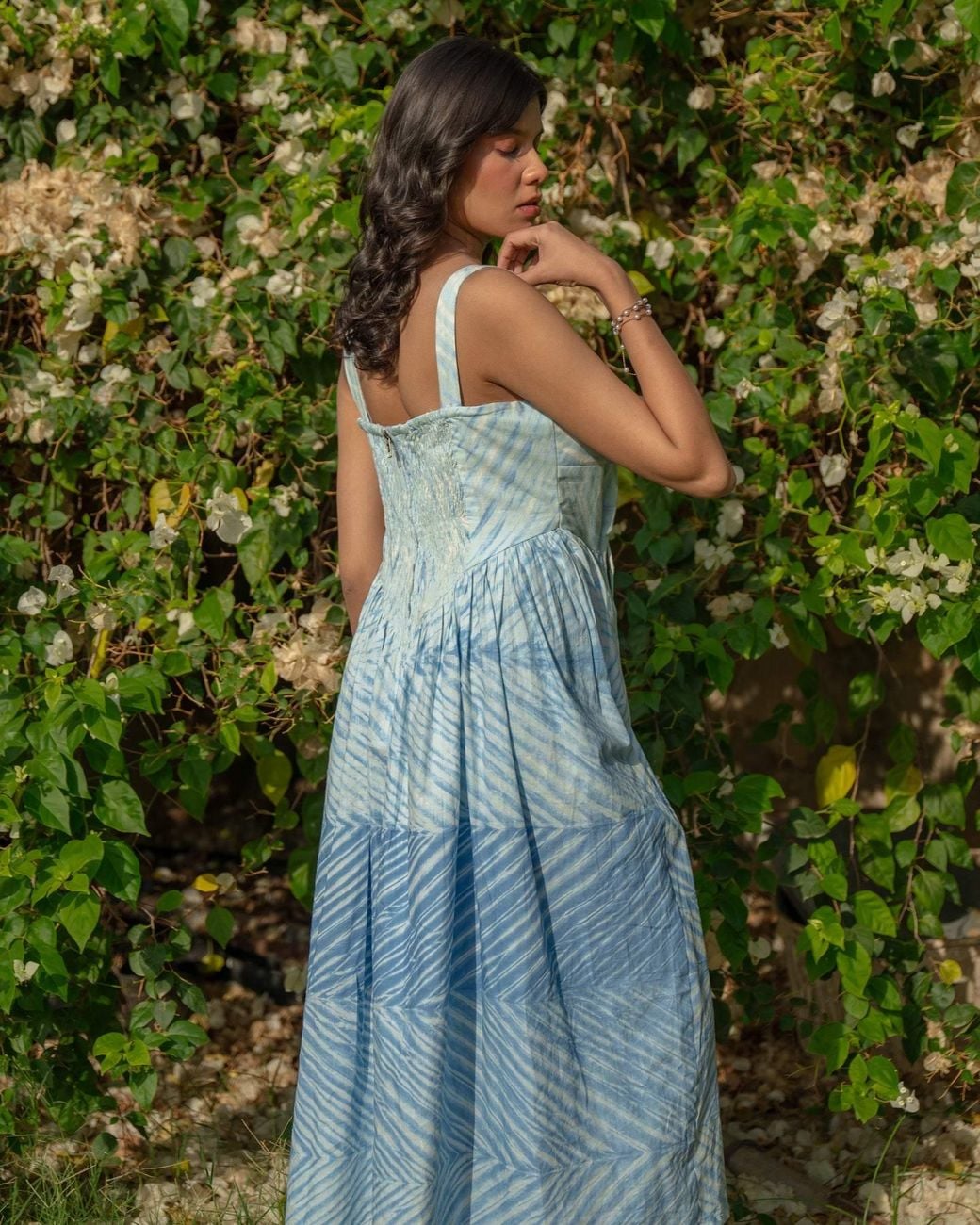 Charkha & Loom Blue Rhea Milkmaid Midi Dress