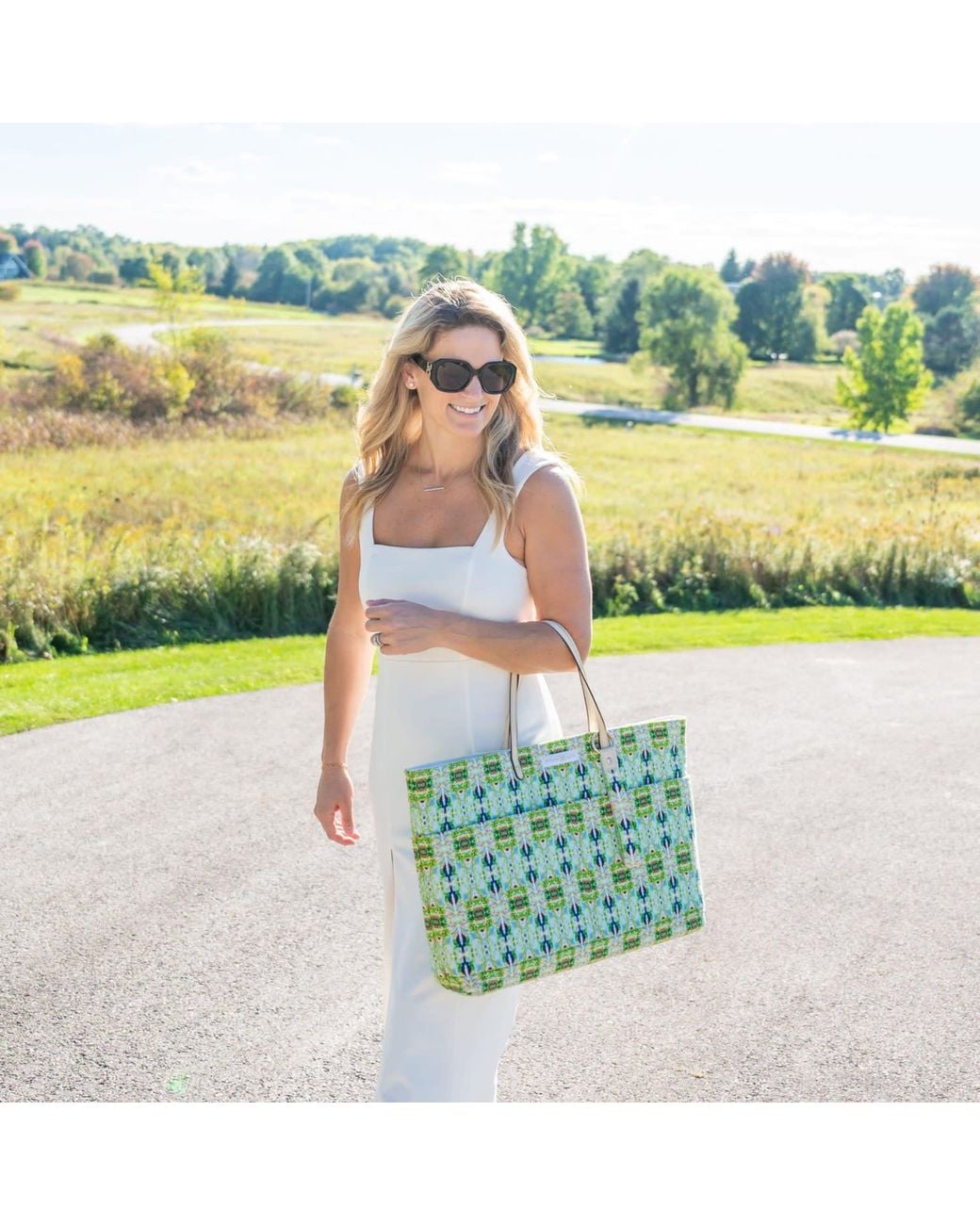 Evelyn & Kate Green Blackberry Classic Canvas Tote With Leather Straps