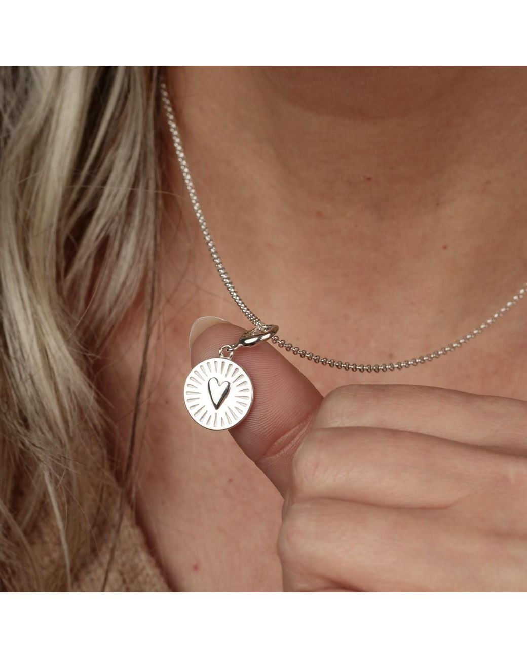 Lily Charmed Metallic Sterling You Have My Heart Disc Charm Necklace