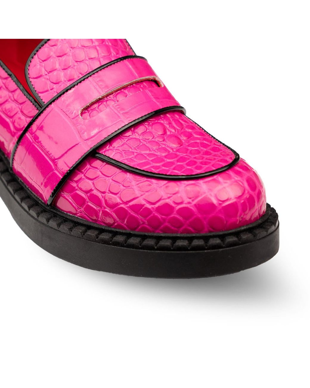Rosamund Muir London Pink Stratford Crocodile Print Loafers