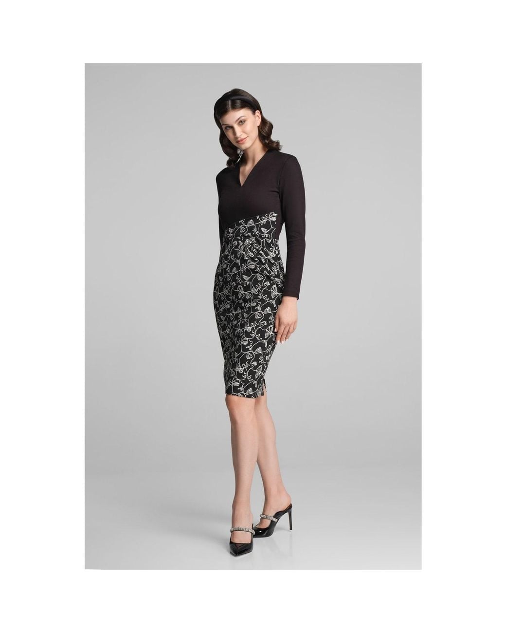 Rumour London Black Michelle Tailored Dress With Contrasting Contour Jacquard Skirt