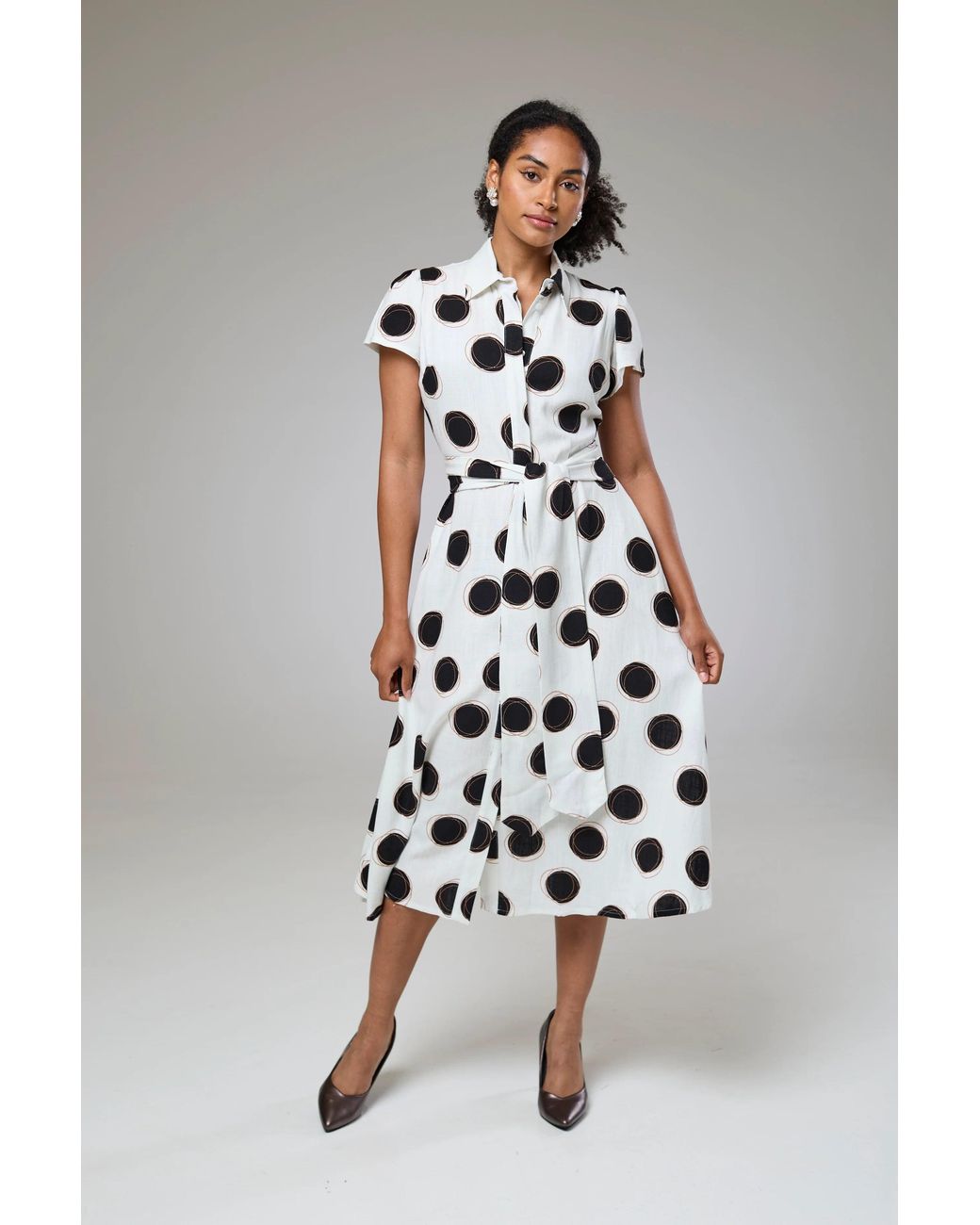 Lioness by Tf Black Absolute Polka Dot Linen Short Sleeve Shirt Dress