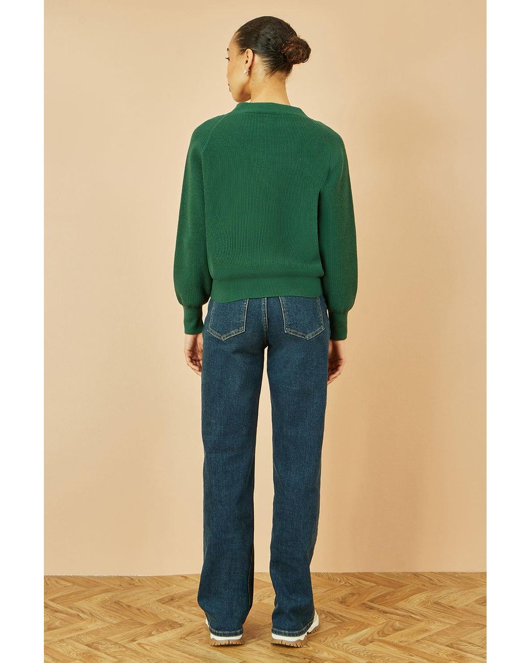 Yumi' Green Relaxed Fit Cardigan With Stitch Detail