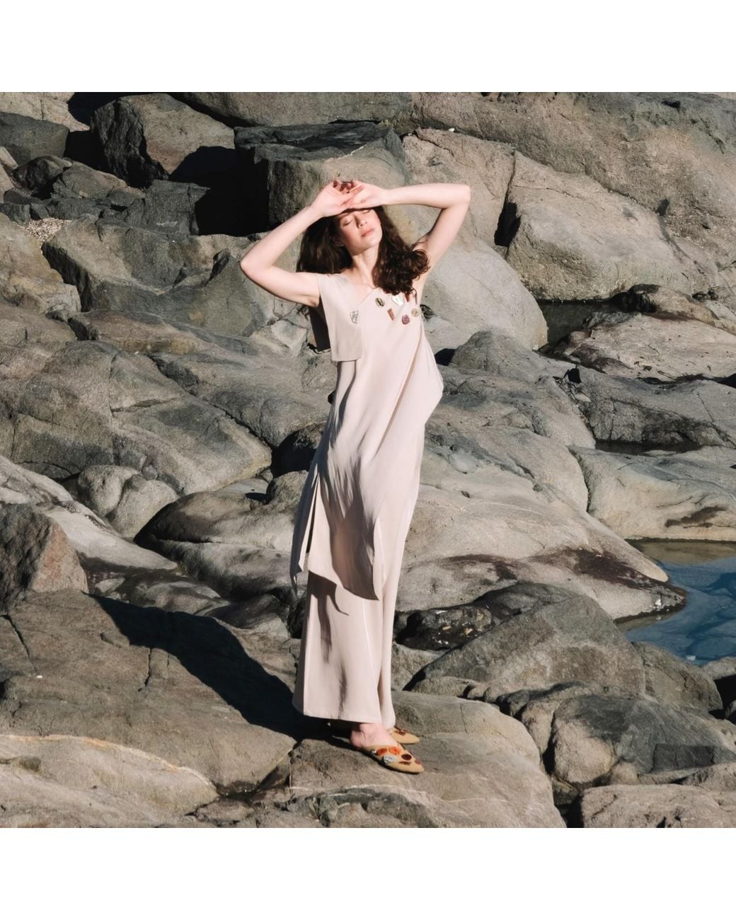 Mirimalist Natural Sand One Shoulder Top Ecru
