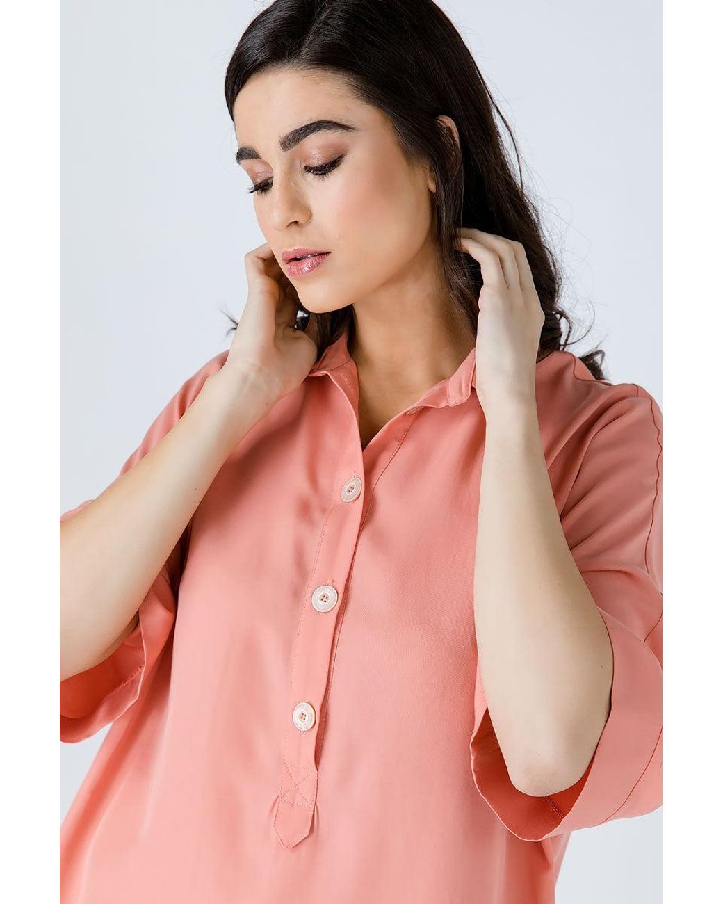Conquista Pink Oversized Coral Tencel Dress